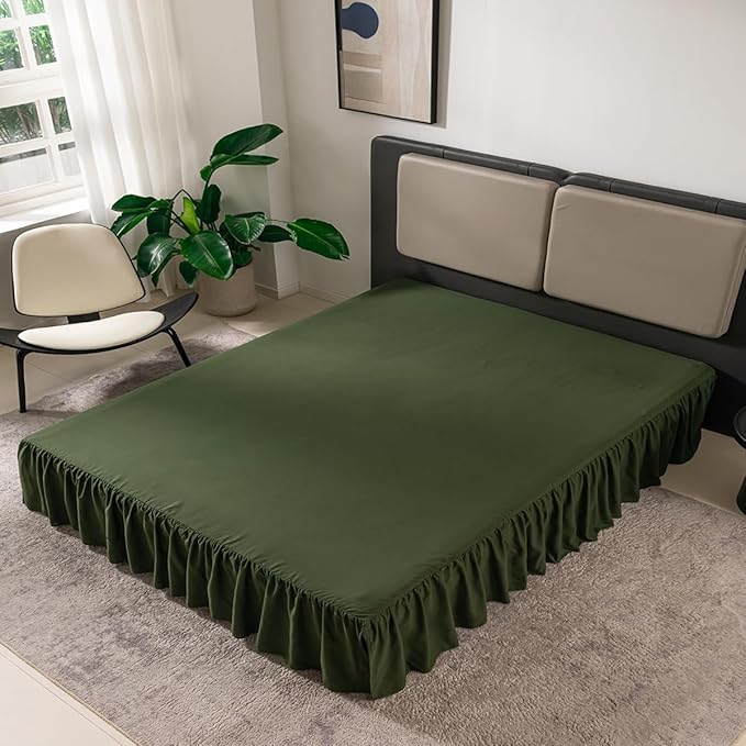 TSUTOMI Green Bed Skirt Twin Size Ruffled Bed Skirt with Split Corners, Twin Bed Skirt 16 Inch Drop,Twin Size Bed Skirt Green for Ruffled Bed Skirt with Split Corners, Bed Skirt Twin Size