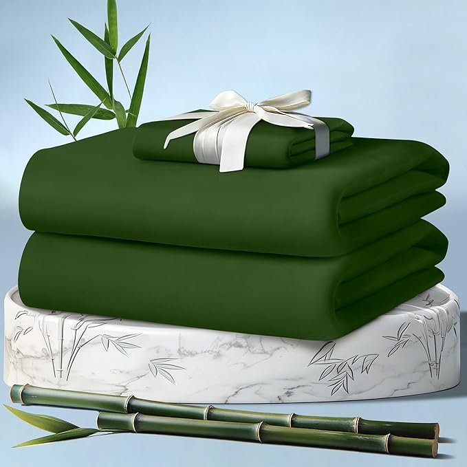DECOLURE 100% Viscose Derived from Bamboo Sheets Twin Size 3pcs - Ultra Soft & Luxuriously Cooling, 17" Deep Pocket, Double Stitching, Perfect for Hot Sleepers - Twin Bed Sheets (Olive)