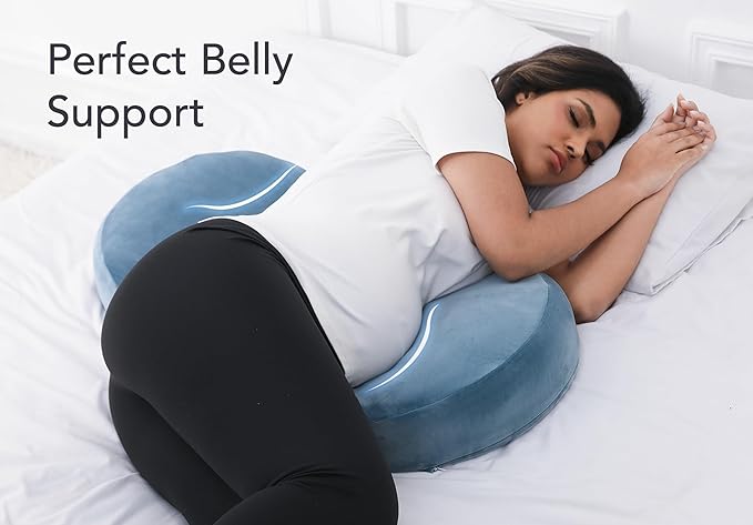 Pregnancy Pillow for Sleeping Memory Foam Maternity Pillow for Side Sleepers, Adjustable Travel Wedge Pillow Support for Back, Belly, and HIPS for Pregnant Women, Navy Blue