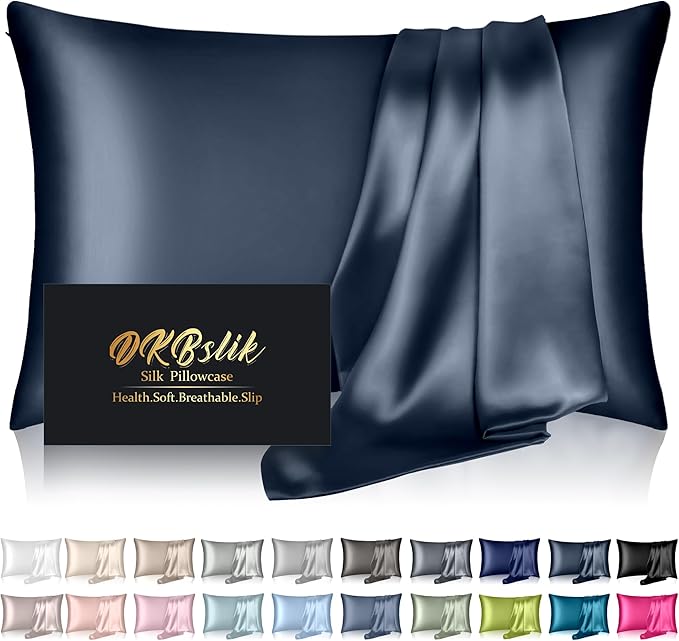 Mulberry Silk Pillow Cases Standard Size, Silk Pillowcase for Hair and Skin, Both Sides Natural Silk Satin Pillowcase for Sleeping Women with Zipper, Gifts for Women Men, Mood Indigo
