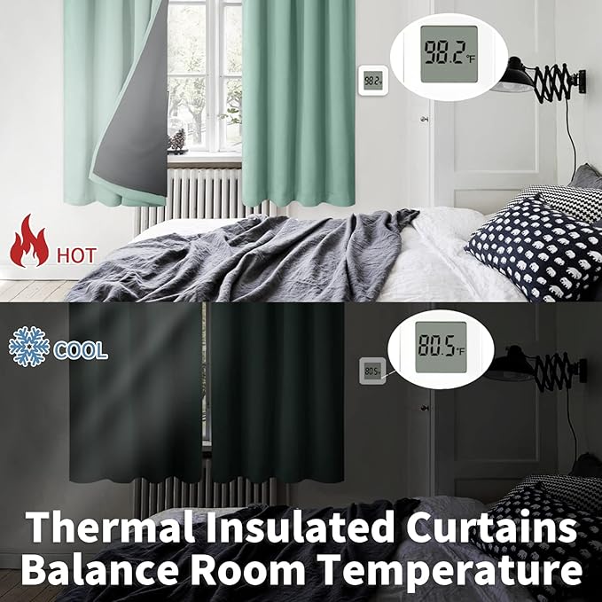 BGment Frosty Green Blackout Curtains for Bedroom 63 Inch Length, Rod Pocket Black Out Curtains for Living Room Thermal Insulated Soundproof Privacy Room Darkening Window Curtains, 42 x 63 Inch
