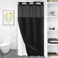 Small No Hook Shower Curtain with Snap in Liner, Polyester Textured Shower Curtain with Liner Set, Waterproof Washable Hotel Style Shower Curtains for Bathroom, 54Wx80H, Black