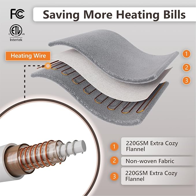 Wapaneus Heated Blanket Electric King Size 90"x100"-Dual Control with 10 Heat Levels 12 Timer Settings and 8 Hours Auto-Shut Off,Fast-Heating Electric Blanket,ETL Listed Machine Washable,Dark Grey