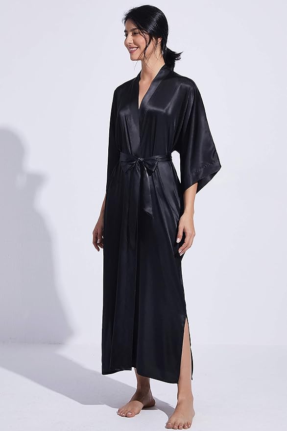 PRODESIGN Satin Kimono Robe Women Long Silky Kimono Bathrobe Sleepwear Wedding Bridesmaid Robe