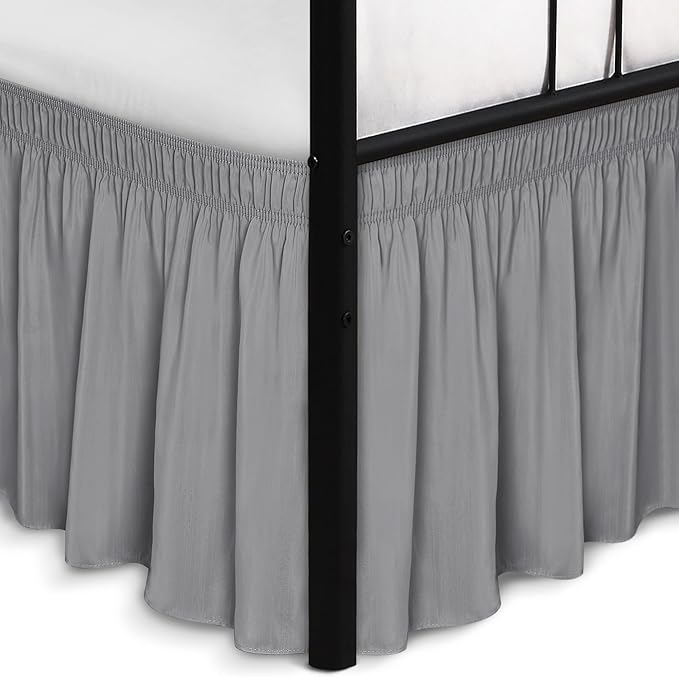 Biscaynebay Wrap Around Bed Skirts with Split Corners for King Beds 16" Drop, Silver Grey Elastic Dust Ruffles Adjustable Easy Fit Wrinkle & Fade Resistant Silky Luxurious Fabric Machine Washable