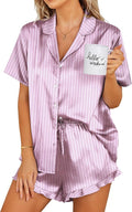 Ekouaer Womens Satin Pajamas Set Button Down 2 Piece Silk Pjs Shorts Set Ruffle Lingerie Notch Collar Sleepwear
