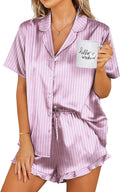 Ekouaer Womens Satin Pajamas Set Button Down 2 Piece Silk Pjs Shorts Set Ruffle Lingerie Notch Collar Sleepwear