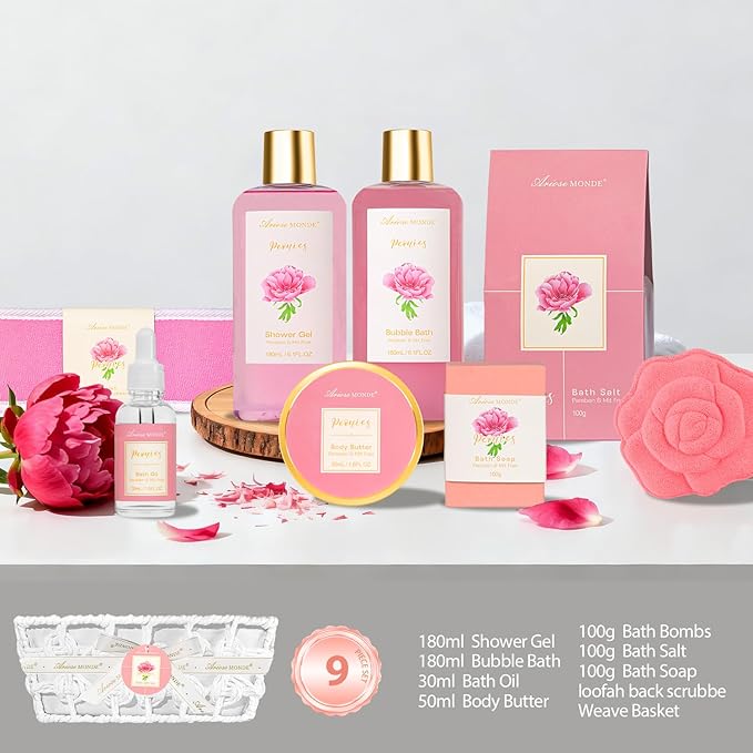 Gift Basket for Women Bath and Body Gift Basket Set for Women, 9pcs Home Spa Set for Self Care, Mothers Day Relaxing Bath Sets Birthday Christmas Gifts for Mom Sister Her Wife