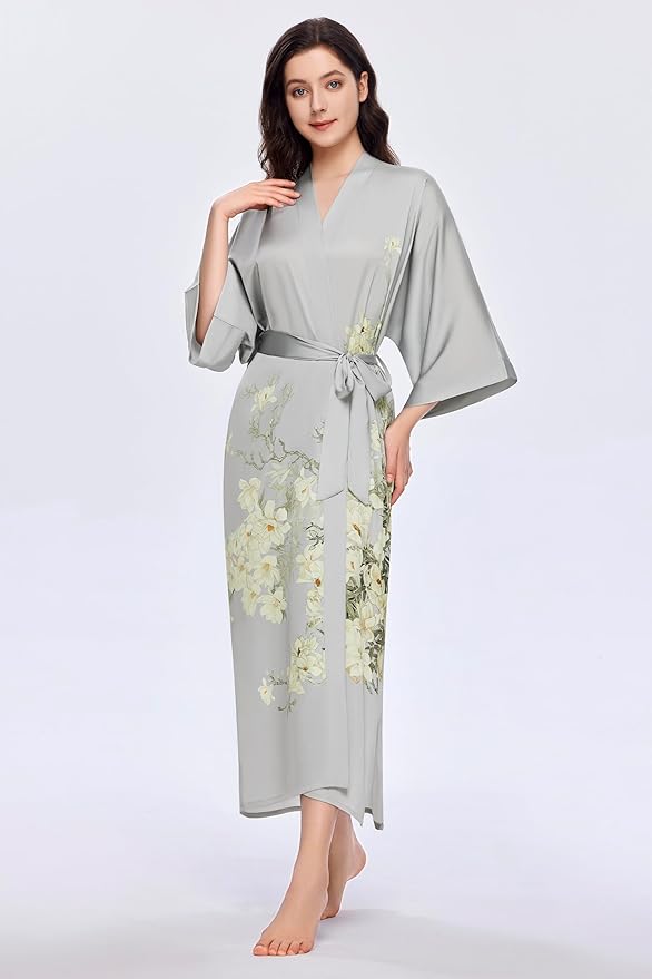 PRODESIGN Kimono Robe for Women - Long Satin Sleepwear Silky Kimono Cover-Up Nightgown Japanese Bathrobe Loungewear Blouse