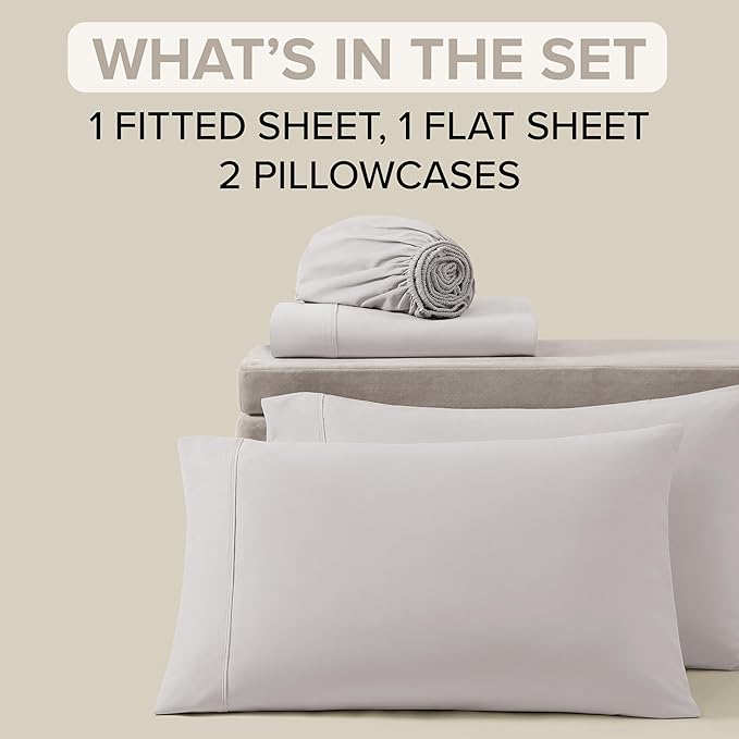 UGG Queen Sheet Set 4-Piece Luxury Cooling Sheets Deep Pockets Premium Bedding with 2 Pillow Shams Hypoallergenic Machine Washable Soft Lightweight Bed Set for Bedroom, Queen, Stone Grey (Hedi)