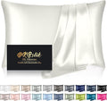Mulberry Silk Pillow Cases Standard Size, Silk Pillowcase for Hair and Skin, Anti Acne Cooling Sleep Both Sides Natural Silk Satin Pillow Covers with Hidden Zipper, Gifts for Women Men, Ivory