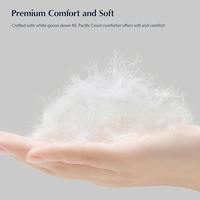 Pacific Coast Twin Comforter Filled with White Goose Down Bed Comforter, Fluffy All Season Luxury Hotel White Duvet Insert with 8 Loops, 60"x90"