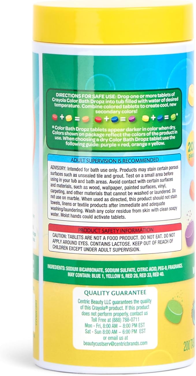 Crayola Bath Dropz Color Changing Tablets, 200 Piece Fizzies Bath Bombs in Assorted Colors, Fragrance Free, Water-Coloring Tablets