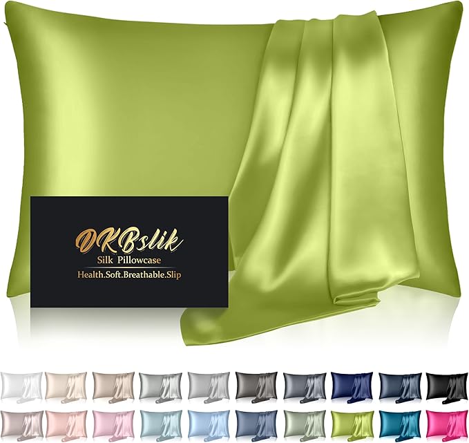 Mulberry Silk Pillow Cases Queen Size, Silk Pillowcase for Hair and Skin, Both Sides Natural Silk Satin Pillowcase for Sleeping Women with Zipper, Gifts for Women Men, Olive Green