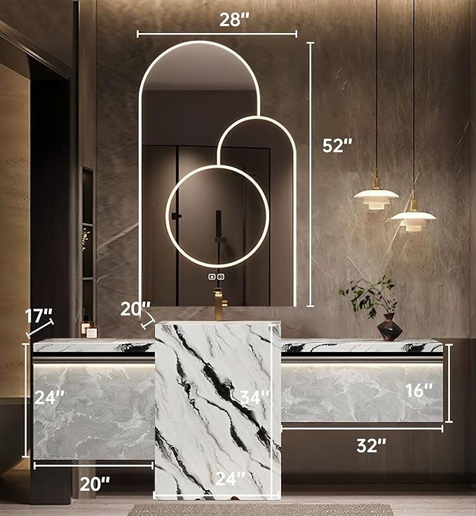 Single Sink Freestanding Bath Vanity, Modern Bath Vanity with LED Smart Mirror, 76IN Solid Wood Floating Bathroom Sink Cabinet with Marble Slate Top and Large Storage Drawer