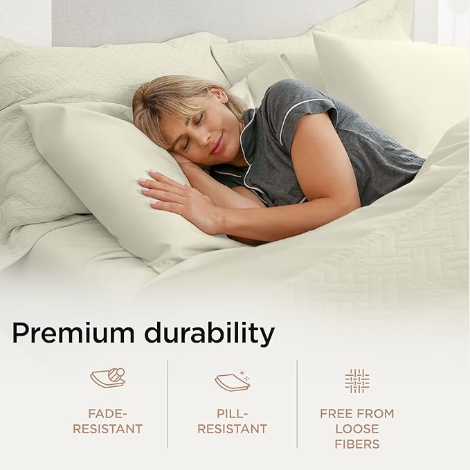 Threadmill Supima Cotton Sheets - Queen, 1000 Thread Count, 4 Piece Luxury Bedding Set, Hotel Quality Sateen Weave, Ivory with Elasticized Deep Pocket