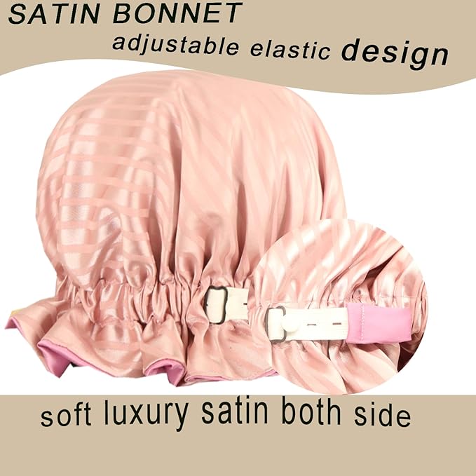 Satin bonnet 2PCS silk hair bonnet cap for women Adjustable sleep cap for curly natural hair double-layer Washable