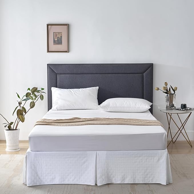 Full Size Bed Skirt, Pleated Knitted Jacquard Waffle Weave Striped Bed Skirt, Tailored Dust Ruffle 14 Inch Drop Easy Fit, Machine Washable (White, Full - 14" Drop)