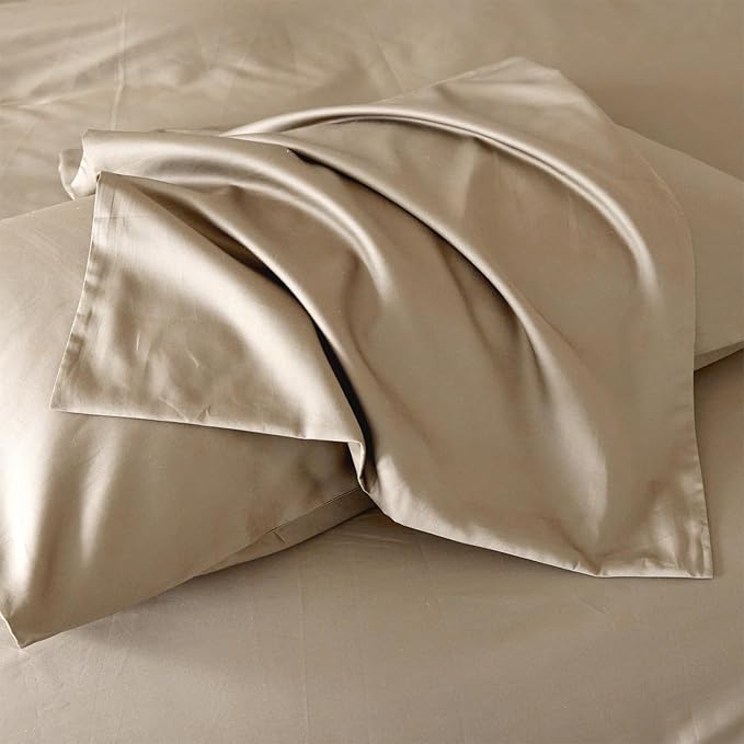 PURE ERA Duvet Cover Set Queen 800 Thread Count Long Staple Cotton Sateen Silky Soft Luxurious Smooth 3 Piece Set Dark Dessert Beige Queen
