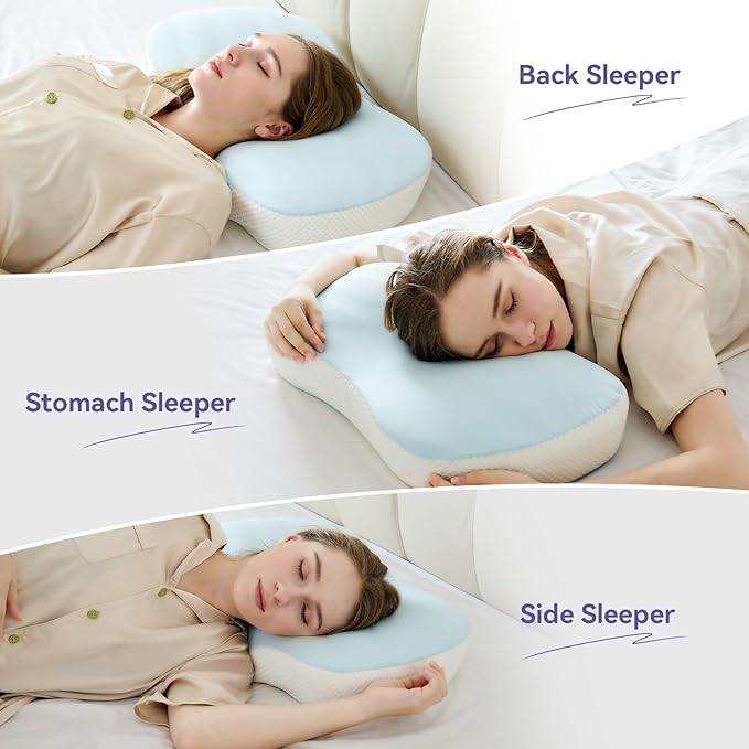 Cervical Neck Pillow for Pain Relief - Cooling Side Sleeper Pillow for Sleeping, Ergonomic Memory Foam Pillows for Neck Support, Contour Orthopedic Bed Pillow for Back Stomach Sleepers (Blue)