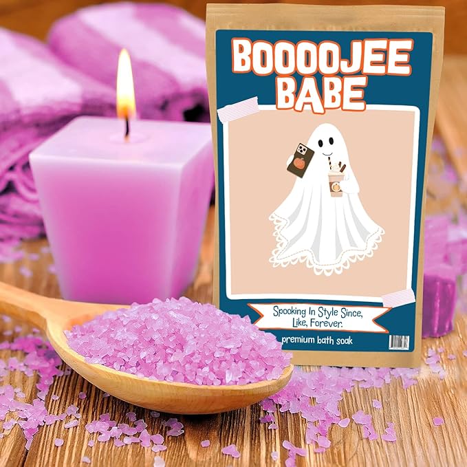 Boojee Babe Bath Soak - Pink Rose Sea Salt Luxury Bath Gift Funny Halloween Gag Gift for Women Cute Ghost Spooky Self-Care Treat