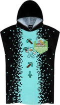 Minecraft Towelling Poncho Kids Teens Hooded Bath Towels Absorbent Beach Towel (Black/Blue, 10-13 Years)