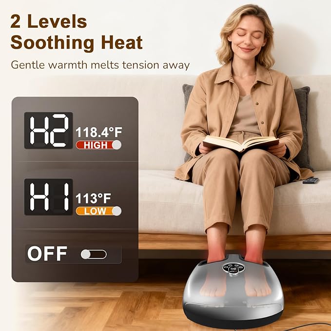 Shiatsu Foot Massager Machine with Heat : Deep Kneading Foot Massager with Vibration & Compression for Plantar Fasciitis & Neuropathy - for Women & Men,Relax for Home Office Use (Silver)