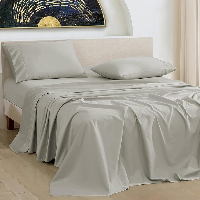 URBANHUT 1000 Thread Count Egyptian Cotton Sheets Twin Size, Breathable Long Staple for Twin Size Bed, 3 Pc Bed Sheet Sets, Luxury Hotel Sateen Sheets Fits 16" Deep Pocket - Silver Grey