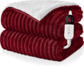 Electric Heated Blanket Twin Size - 62"x84" Fast Heating Bed Blankets with 6 Heating Levels & 10 Hours Auto Off, Soft Ribbed Flannel Sherpa, Over-Heated Protection ETL, Red