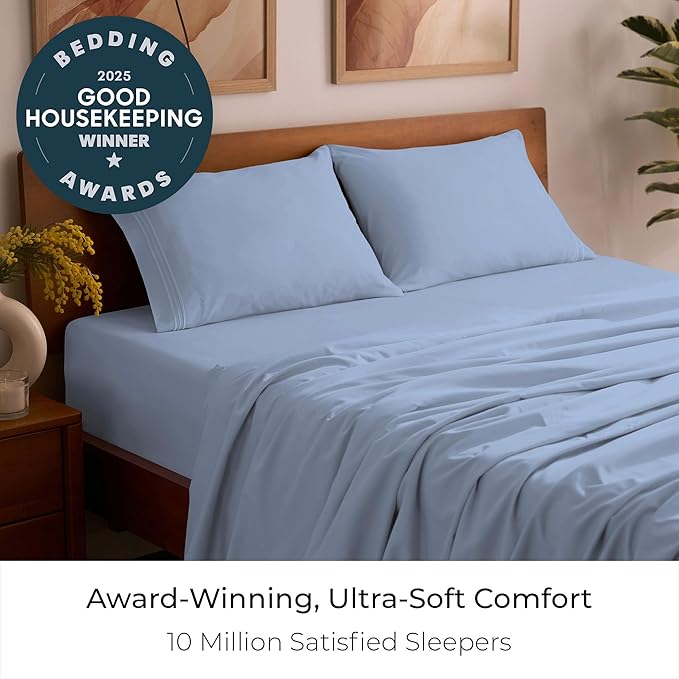 Mellanni Full Sheets Set - 4 PC Iconic Collection Bedding - Hotel Luxury, Extra Soft, Cooling Bed Sheets - Wrinkle, Fade, Stain Resistant (Full, Sky Blue)