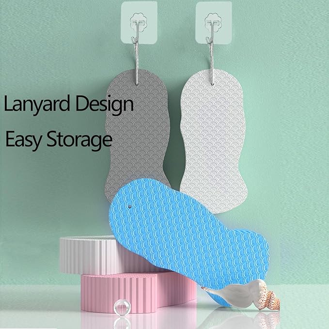 SODOI Shower Sponge 6-Pack 3D Ultra-Soft Exfoliating Bath Sponge Gentle on Skin Suitable for Adults Children and Pregnant Women Reusable (1 White + 1 Gray + 2 Blue + 2 Pink) + 6 Clear Hooks