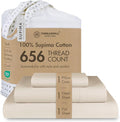 Threadmill Twin XL Sheet Sets | 656 Thread Count 100% Supima Cotton Sheets for Twin XL Mattress |Solid Sateen Twin XL Bed Sheets Set| 16” Deep Pocket | Soft Breathable 3-Piece Cooling Sheet Set |Beige