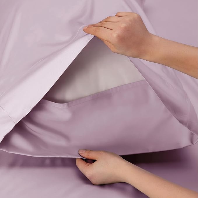 Bedsure Full Size Bed Sheets, Cooling Sheets, Rayon Derived from Bamboo, Breathable & Soft, Deep Pocket Up to 16 Inches, Hotel Luxury Silky Bedding for Hot Sleepers, Lavender