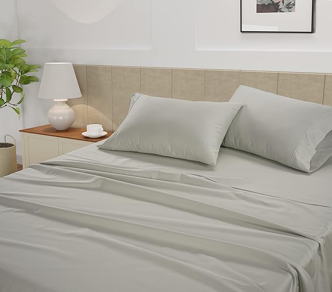 LANE LINEN Split King Sheet Set – 450 Thread Count 100% Cotton Cooling Sheets, Soft & Breathable Sateen Weave, 15” Deep Pocket Fully Elasticized Fitted Sheet, Machine Washable, Moonstruck