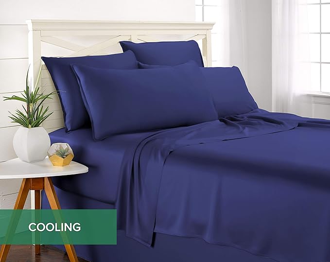 Split King Sheets by Pure Bamboo, Genuine 100% Organic Viscose Derived from Bamboo Bed Sheet Set, Soft & Cooling, Double Stitching *Not for Split Top (Split King, Cobalt Blue)