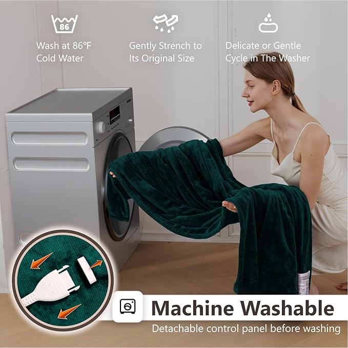 Wapaneus Heated Blanket Electric Blanket 62" x 84" Twin Size with 10 Heating Levels and 12 Hours time Settings, Flannel Fast-Heating Electric Blanket, ETL Listed, Machine Washable, Vintage Green