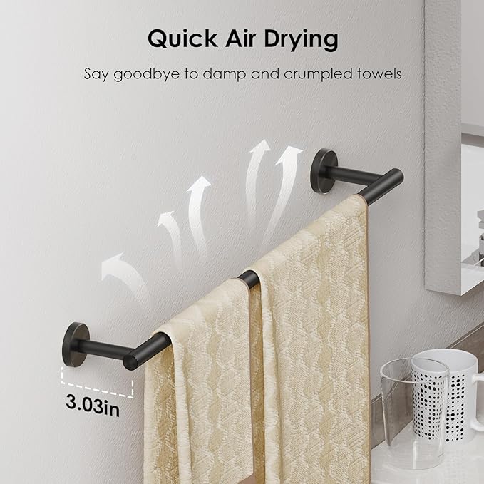 FORIOUS Bathroom Hardware Accessories Set, SUS304 Stainless Steel 24 Inch Towel Bar Set, Modern Towel Racks Holder for Bathroom Wall Mounted, 4 Pieces, Matte Black
