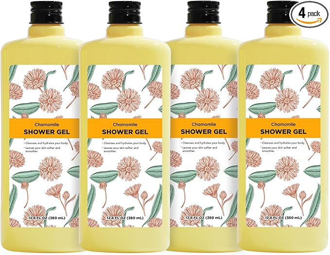 Bubble Bath for Women, Chamomile Shower Gel Gifts Set, Mother's Day Gifts for Mom, 51.2 fl oz (Pack of 4)