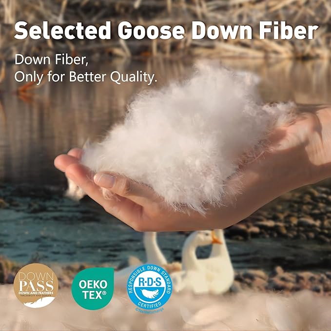 Fluffy Goose Feather Down Fiber Comforter King, Luxury Cozy Hotel Quilted Duvet Insert, All Season Aesthetic Comfortable Bedding Duvet with Cotton Blend Shell 106x90Inch