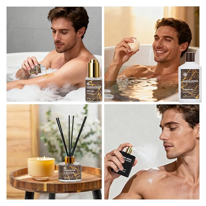 36 Pcs Christmas Gifts For Men, Sandalwood Bath & Body Gift Basket, Beard Grooming Set, Face Skin Care Kit, Men Home Spa Gift, Bath Bomb, Bear Oil, Birthday, Valentines, Father's Day, Dad, Anniversary