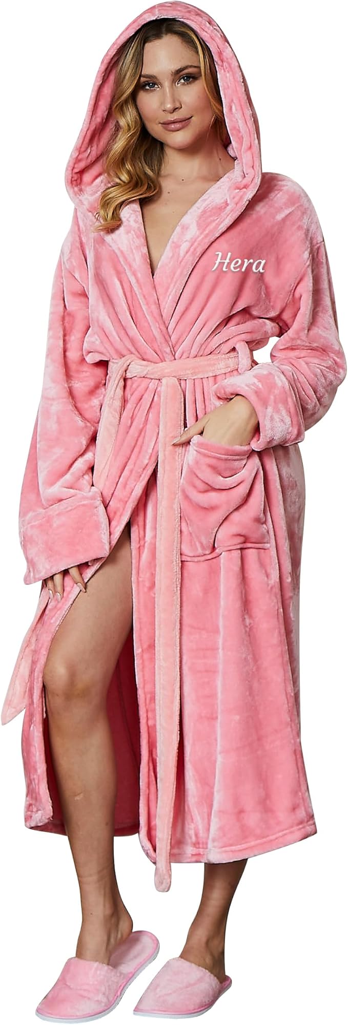 Lotus Linen Plush Robes for Women - Soft Bathrobe, Custom Monogram, Warm Fleece Robe with Pockets