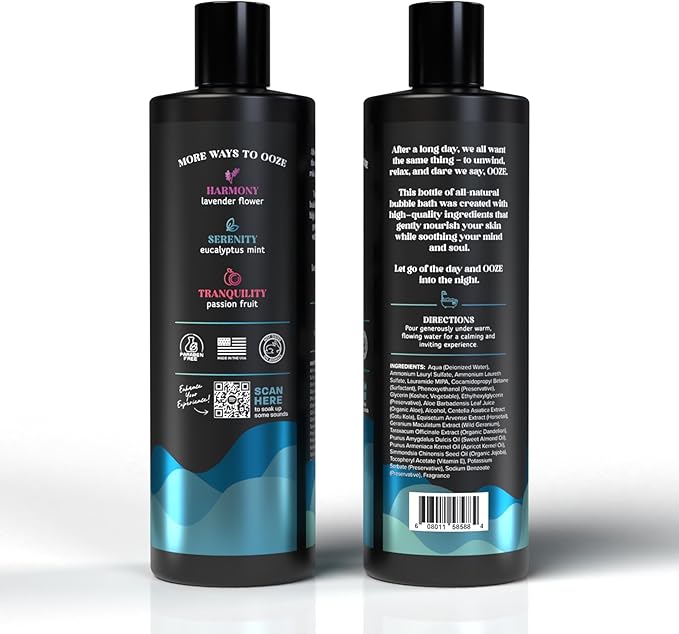 OOZE Eucalyptus Mint Bubble Bath (473ml) - Bubble Bath for Women Relaxing, Clean, Crisp & Refreshing - Self-Care & Wellness - Zero Parabens, Cruelty-Free, Made in The USA