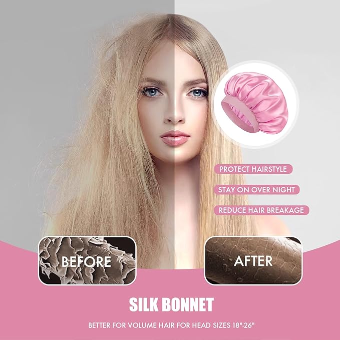 Satin Silk Bonnet for Sleeping, Double Layer Silk Sleep Cap for Men & Women, Soft Satin Lined Bonnet for Curly Hair