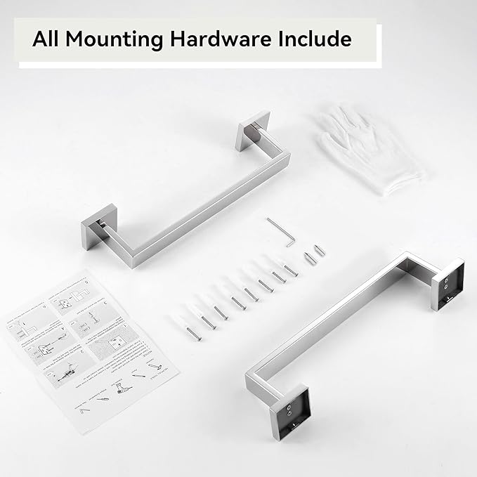 LANC 12-Inche 2-Pack Bathroom Towel Bars,Silver Kitchen Bath Accessories Total-14 Square Towel Rack Heavy Duty Chrome Polished Stainless Steel Wall Mounted Modern Towel Holder,A8804-3CP