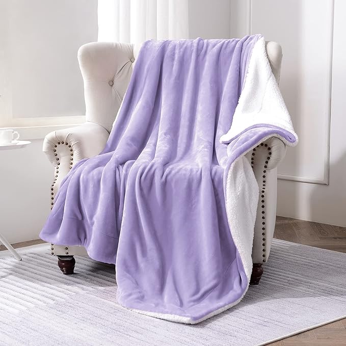 SOCHOW Sherpa Fleece Throw Blanket, Double-Sided Super Soft Luxurious Plush Blanket Twin Size 60 inchx80 inch Size, Lilac