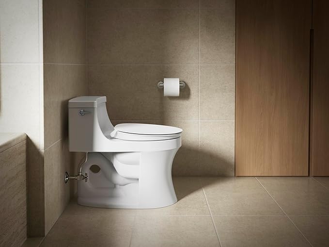 KOHLER 57778-GCF-0 Cymbal ReadyLatch Quiet-Close Soft Close Toilet Seat Round, Flexible CoreFlex Material, Wider Toilet Seat Surface, Home Essentials, White with Ice Grey Core Center