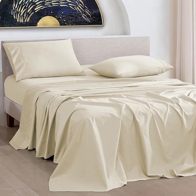 URBANHUT 1000 Thread Count Egyptian Cotton California King Sheets, Long Staple Soft & Breathable, 4 Pc Bed Sheet Sets, Luxury Hotel Sateen Sheets Fits 16" Deep Pocket - Ivory
