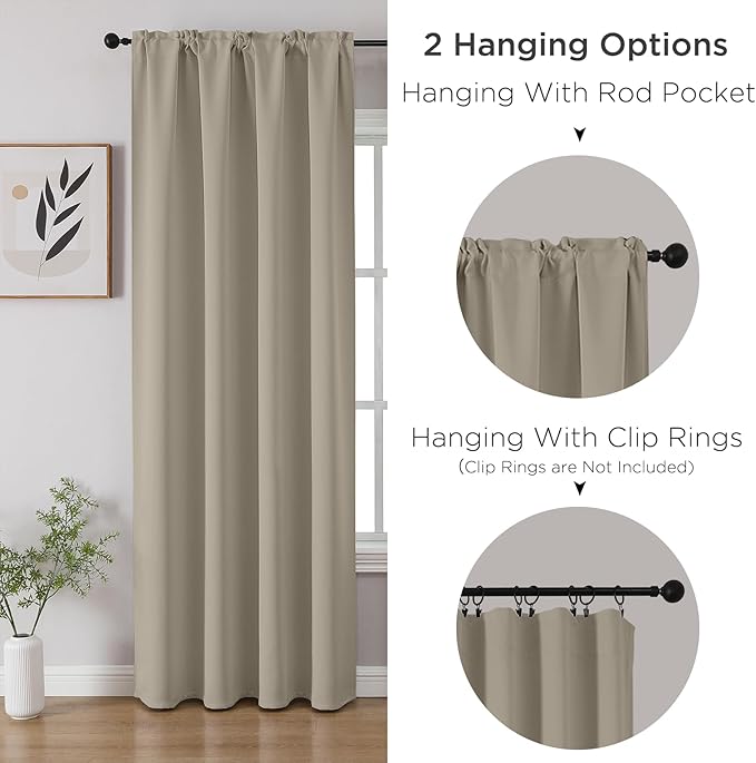 CUCRAF Light Beige Blackout Curtains 63 inch Length 2 Panels Set, Rod Pocket Room Darkening Drapes for Bedroom Living Room, Insulated Thermal Light Blocking Window Curtain (W52 x L63 Inch)