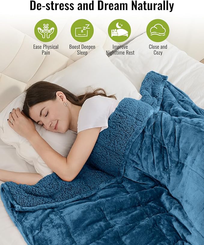 Uttermara Sherpa Fleece Weighted Blanket 15 lbs for Adult, Unicolor Ultra-Soft Fleece and Sherpa, Dual Sided Cozy Plush Blanket for Sofa Bed, 48 x 72 inches, Slate Blue