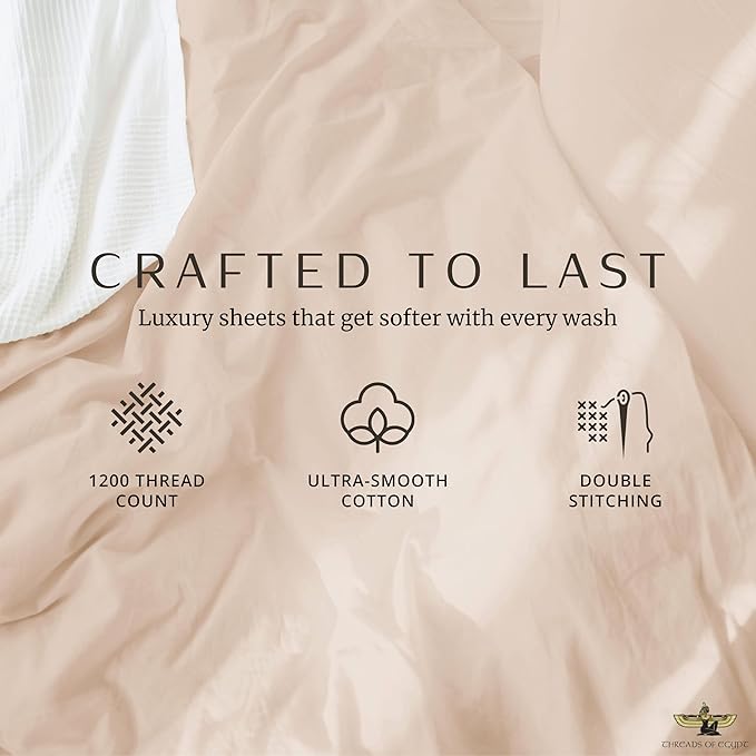 100% Egyptian Cotton Sheets Queen Size | 1200 Thread Count | CEA Gold Seal Certified | Ultra Soft | Cooling for Hot Sleepers | 18" Deep Pocket | Queen Size [Dune]